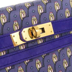 美品 エルメス ケリー20 フクロウ 外縫い ドブリス シルク ブルー ゴールド金具 〇T刻印 2WAY ハンドバッグ 青 1487 【中古】 HERMES ミニケリー