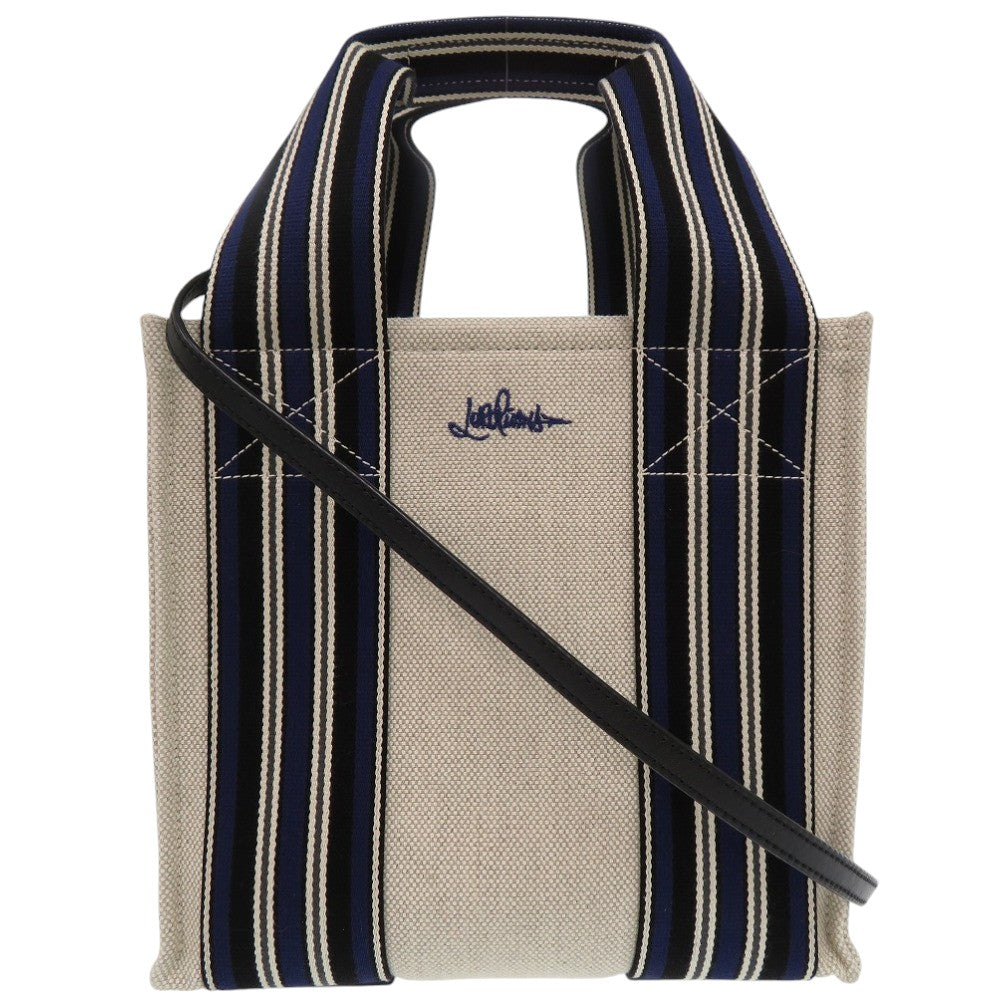新品同様 ロロ ピアーナ 藤原ヒロシ 2way スーツケース ストライプ キューブバッグ Hiroshi Fujiwara トートバッグ コットン 麻 ホワイト 1499【中古】Loro Piana