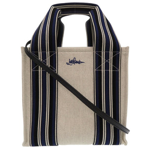 新品同様 ロロ ピアーナ 藤原ヒロシ 2way スーツケース ストライプ キューブバッグ Hiroshi Fujiwara トートバッグ コットン 麻 ホワイト 1499【中古】Loro Piana