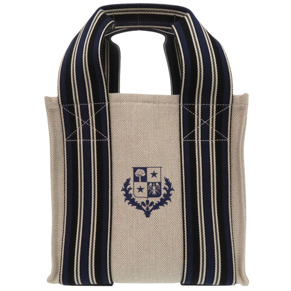 新品同様 ロロ ピアーナ 藤原ヒロシ 2way スーツケース ストライプ キューブバッグ Hiroshi Fujiwara トートバッグ コットン 麻 ホワイト 1499【中古】Loro Piana