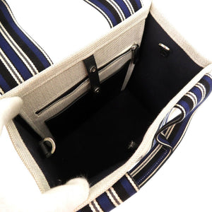 新品同様 ロロ ピアーナ 藤原ヒロシ 2way スーツケース ストライプ キューブバッグ Hiroshi Fujiwara トートバッグ コットン 麻 ホワイト 1499【中古】Loro Piana