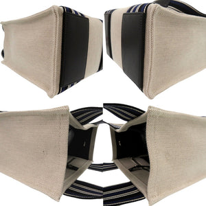 新品同様 ロロ ピアーナ 藤原ヒロシ 2way スーツケース ストライプ キューブバッグ Hiroshi Fujiwara トートバッグ コットン 麻 ホワイト 1499【中古】Loro Piana