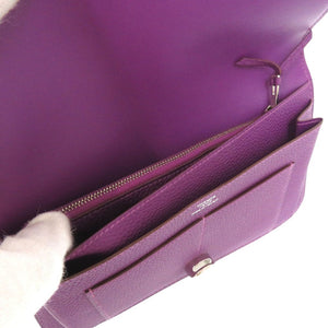 新品同様 エルメス ドゴンGM トゴ アネモネ R刻印 シルバー金具 長財布 紫 1673 【中古】 HERMES