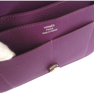 新品同様 エルメス ドゴンGM トゴ アネモネ R刻印 シルバー金具 長財布 紫 1673 【中古】 HERMES