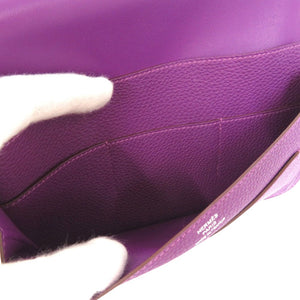 新品同様 エルメス ドゴンGM トゴ アネモネ R刻印 シルバー金具 長財布 紫 1673 【中古】 HERMES