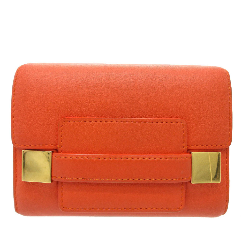 美品 デルヴォー マダム 三つ折り財布 レザー オレンジ 1677【中古】DELVAUX