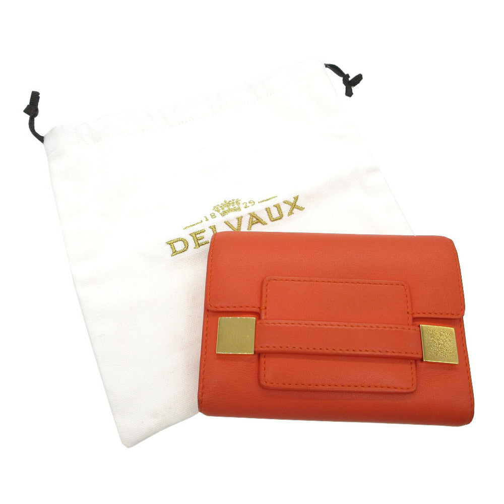 美品 デルヴォー マダム 三つ折り財布 レザー オレンジ 1677【中古】DELVAUX