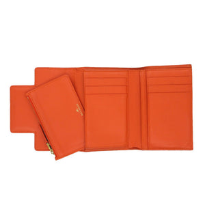 美品 デルヴォー マダム 三つ折り財布 レザー オレンジ 1677【中古】DELVAUX