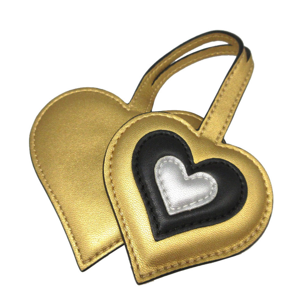 新品同様 デルヴォー レザー ハート ゴールド ブラック 黒 シルバー バッグチャーム キーホルダー 1681【中古】DELVAUX