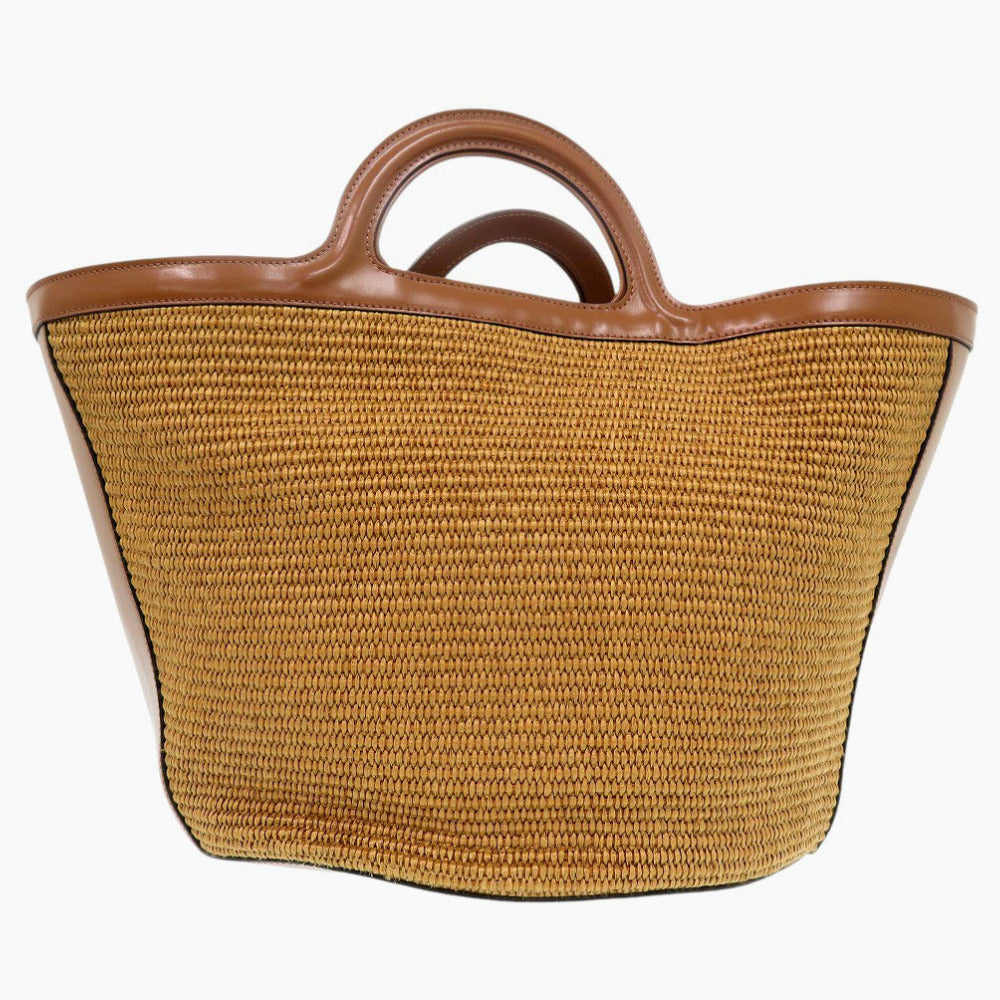 新品同様 マルニ トロピカリア ハンドバッグ ストロー レザー ブラウン ベージュ ハンドバッグ 1691【中古】MARNI