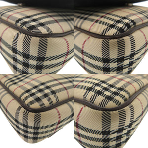 美品 バーバリー キャンバス レザーノバチェック ブラウン 茶色 ベージュ ショルダーバッグ 1724【中古】BURBERRY