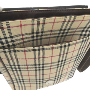 美品 バーバリー キャンバス レザーノバチェック ブラウン 茶色 ベージュ ショルダーバッグ 1724【中古】BURBERRY