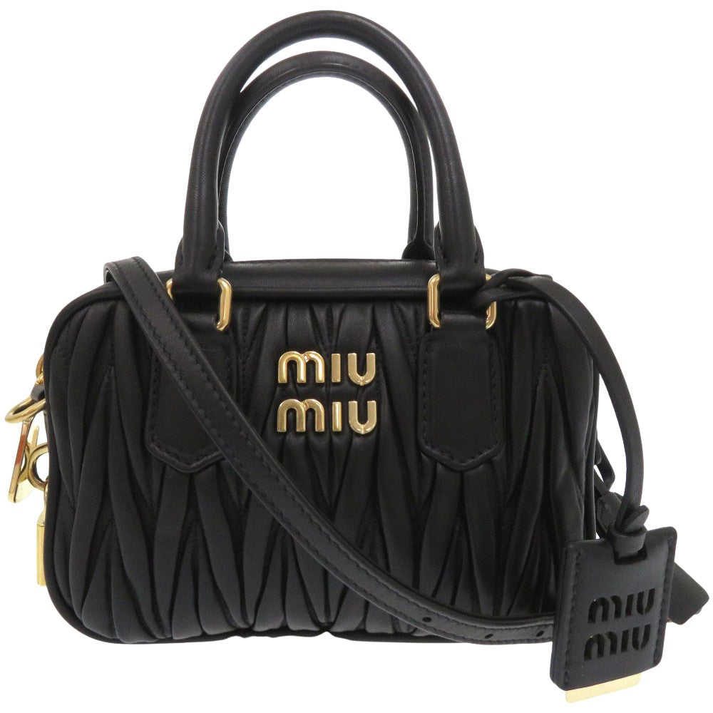 新品同様 ミュウミュウ アルカディ マトラッセ レザー ショルダーバッグ  ブラック MIU5BB123 1756【中古】MIUMIU