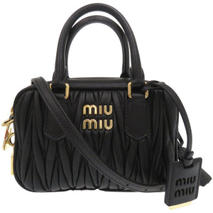 新品同様 ミュウミュウ アルカディ マトラッセ レザー ショルダーバッグ  ブラック MIU5BB123 1756【中古】MIUMIU