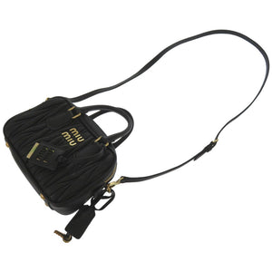 新品同様 ミュウミュウ アルカディ マトラッセ レザー ショルダーバッグ  ブラック MIU5BB123 1756【中古】MIUMIU