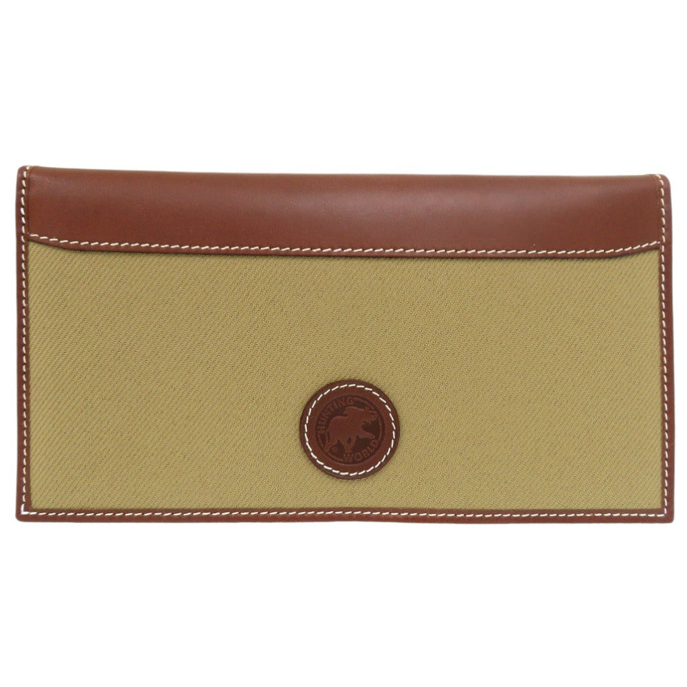未使用 ハンティングワールド レザー/キャンバス カーキ 長財布 1764【中古】HUNTING WORLD