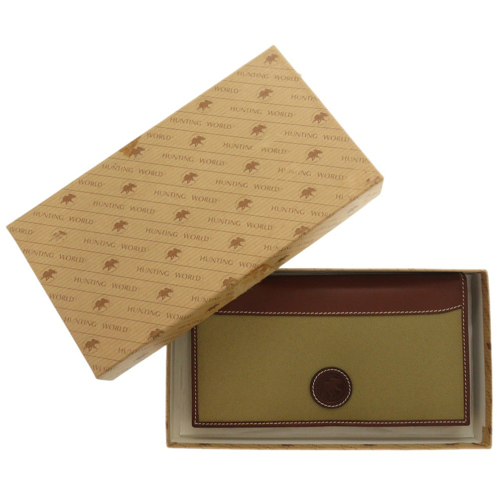 未使用 ハンティングワールド レザー/キャンバス カーキ 長財布 1764【中古】HUNTING WORLD