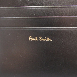 新品同様 ポールスミス レイヤードストライプ レザー ブラック 黒 2つ折り財布 財布 1801【中古】Poul Smith