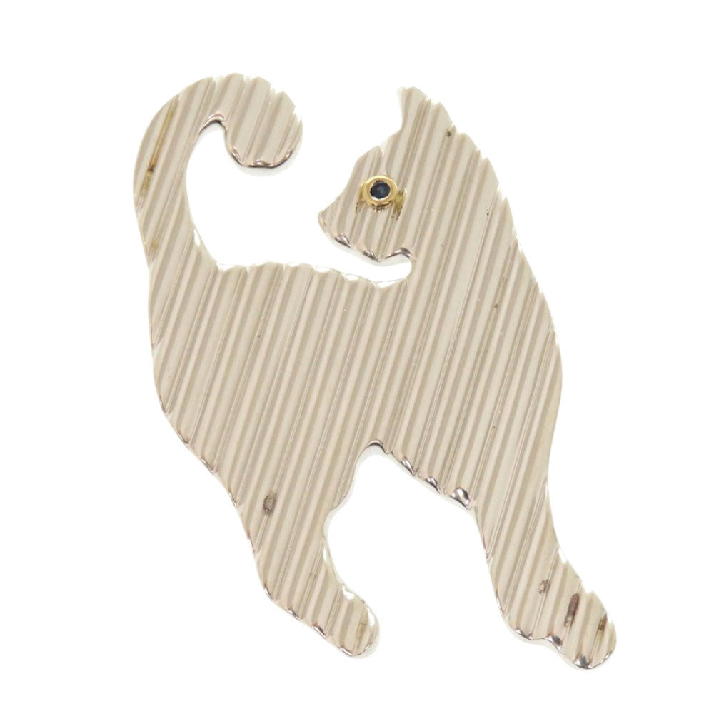 ティファニー ネコモチーフ シルバー925 イエローゴールド750 ストーン シルバー ブローチ 1885【中古】TIFFANY&Co.