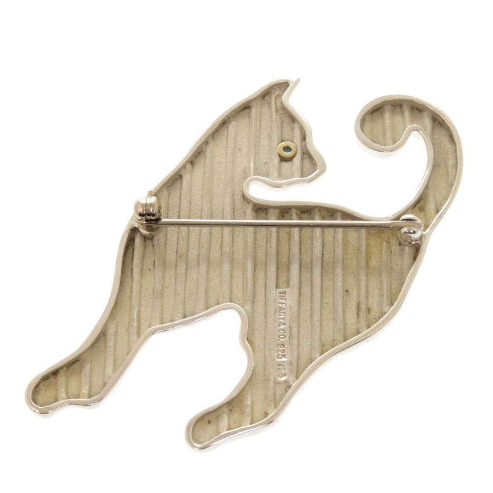 ティファニー ネコモチーフ シルバー925 イエローゴールド750 ストーン シルバー ブローチ 1885【中古】TIFFANY&Co.