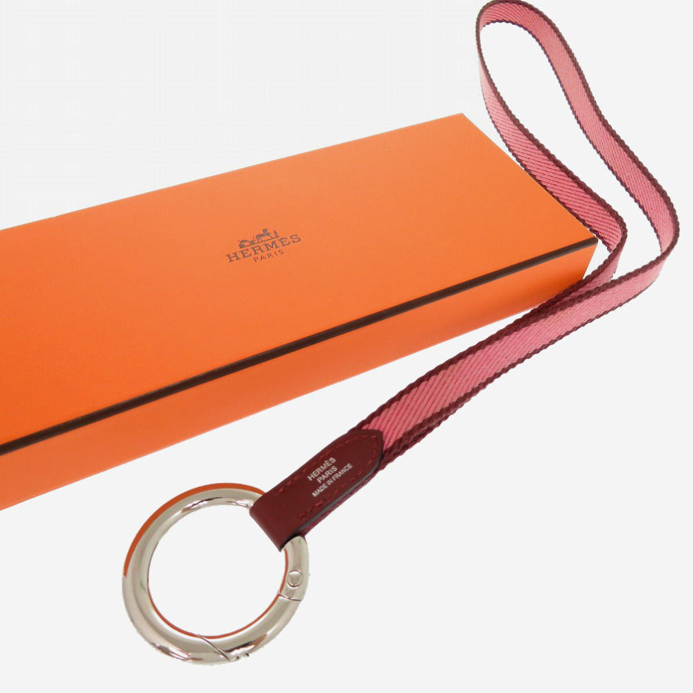 新品同様 エルメス カレポケット ネックレス ストラップ コットンキャンバス/メタル ピンク ネックストラップ 0116【中古】HERMES レディース