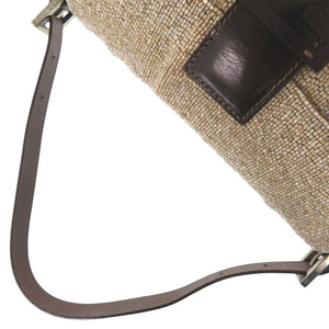 フェンディ バゲットバッグ ビーズ 2454/26424/008 レザー/ビーズ ベージュ ハンドバッグ 0131【中古】FENDI