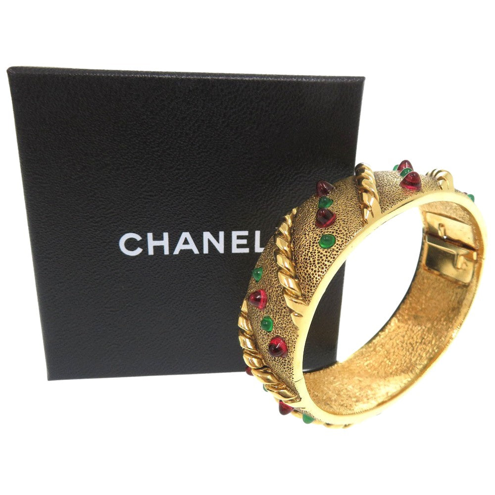 美品 シャネル ヴィンテージ バングル メタル BANGLE 486 ゴールド ラインストーン 0160【中古】CHANEL