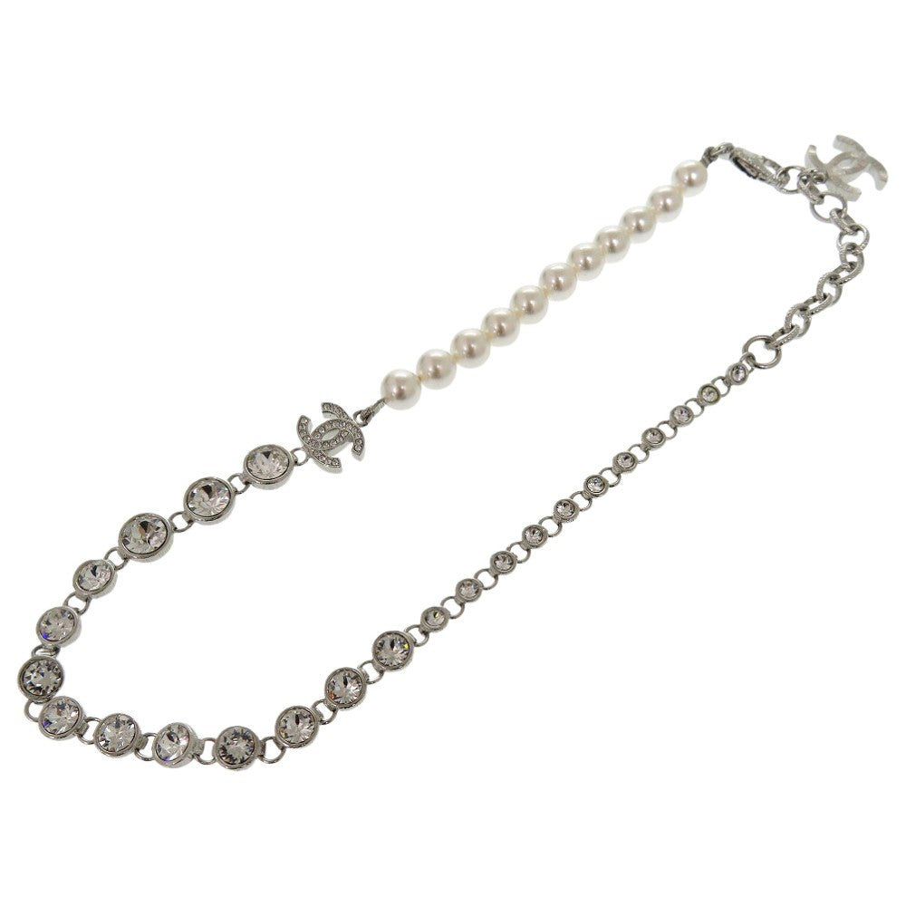 新品同様 シャネル コスチュームパール クリスタル ネックレス チョーカー NECKLACE B23S ABA625 メタル シルバー 0164【中古】CHANEL