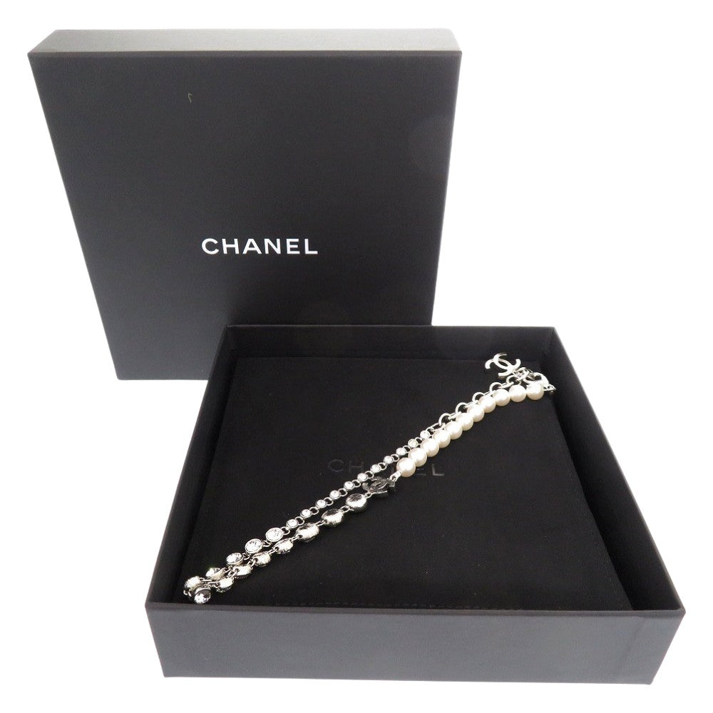 新品同様 シャネル コスチュームパール クリスタル ネックレス チョーカー NECKLACE B23S ABA625 メタル シルバー 0164【中古】CHANEL