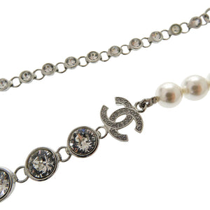 新品同様 シャネル コスチュームパール クリスタル ネックレス チョーカー NECKLACE B23S ABA625 メタル シルバー 0164【中古】CHANEL