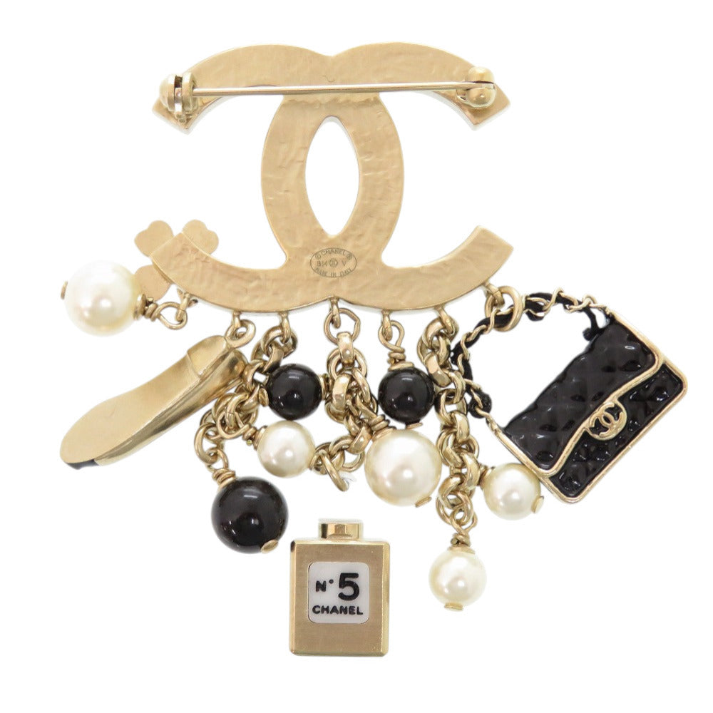 美品 シャネル ココマーク アイコン ブローチ B14V メタル フェイクパール ゴールド ブラック アクセサリー 0171【中古】CHANEL