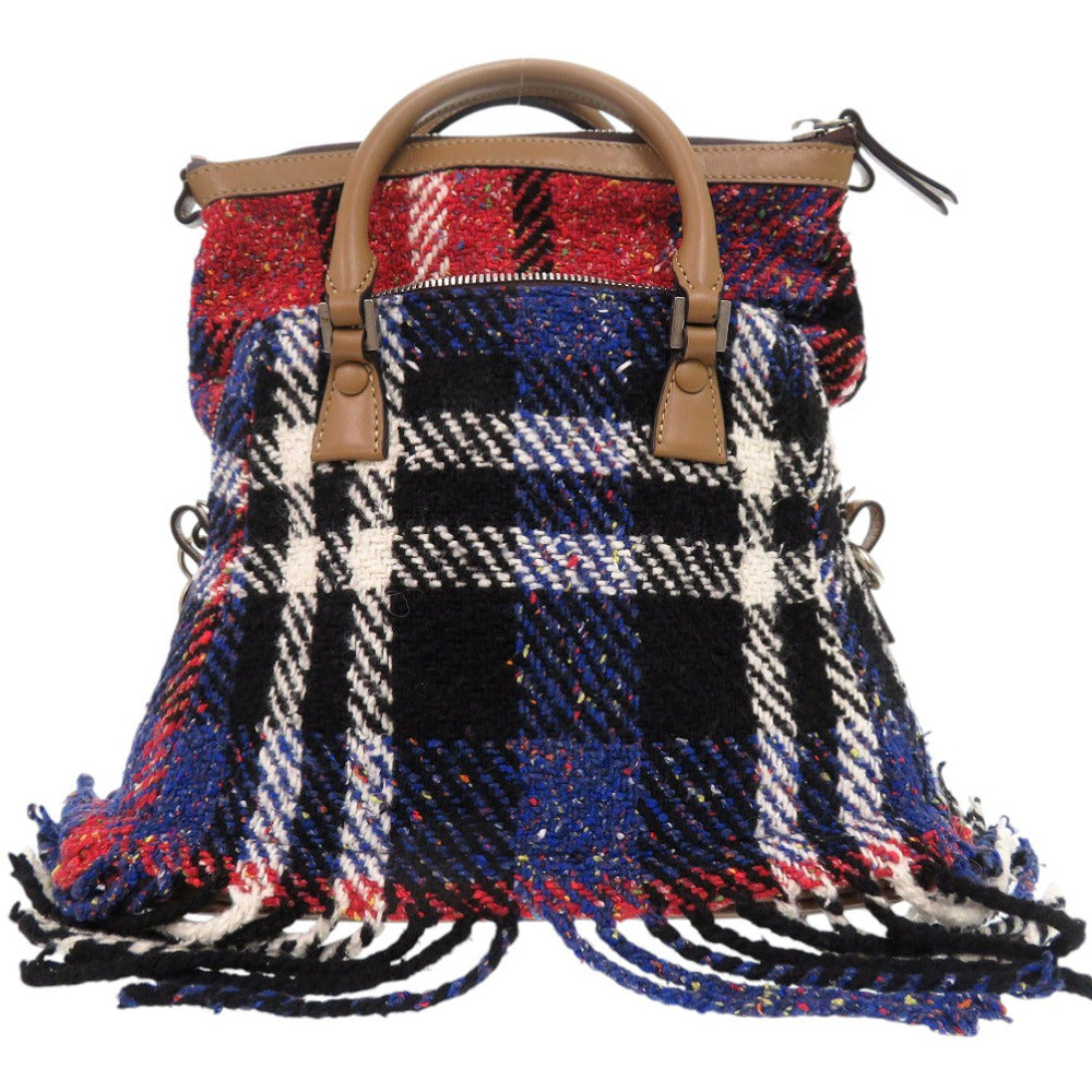 美品 メゾン マルジェラ 5AC バッグ チェック柄 フリンジ ショルダーバッグ ハンドバッグ S61WD0021 レザー マルチカラー 0268【中古】Maison Margiela