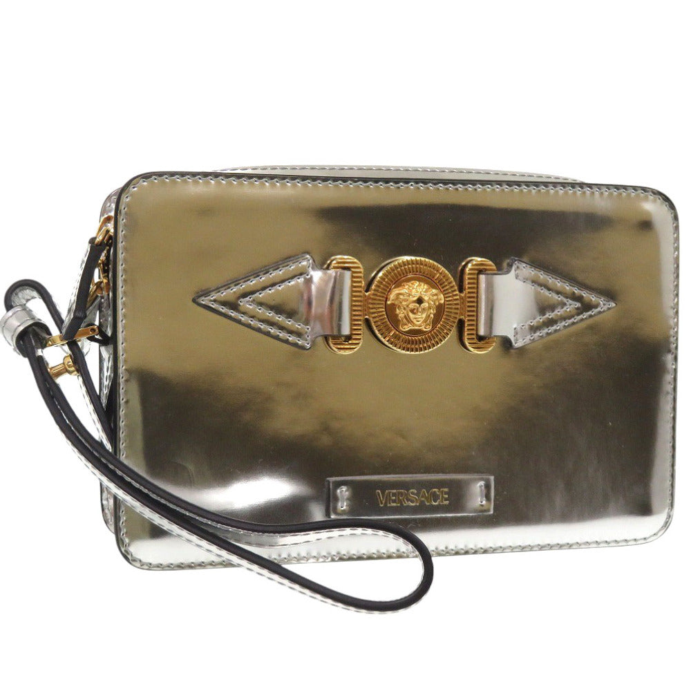 新品同様 ヴェルサーチ メデューサ ビギー スモール ショルダーバッグ Biggie 2WAY クラッチバッグ レザー シルバー 0294【中古】VERSACE