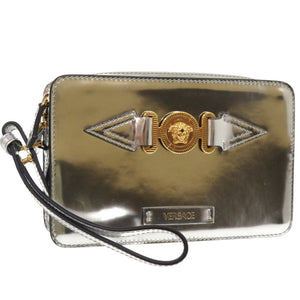 新品同様 ヴェルサーチ メデューサ ビギー スモール ショルダーバッグ Biggie 2WAY クラッチバッグ レザー シルバー 0294【中古】VERSACE