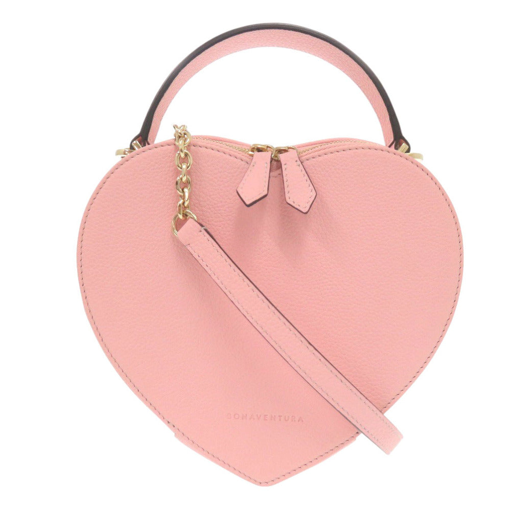 新品同様 ボナベンチュラ アリア ハートバッグ シュリンクレザー サクラピンク 2wayハンドバッグ 0315【中古】BONAVENTURA
