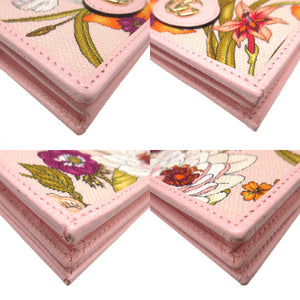 新品同様 グッチ フローラ 577347 コンパクトウォレット キャンバス レザー ピンク 2つ折り財布 財布 0341【中古】GUCCI