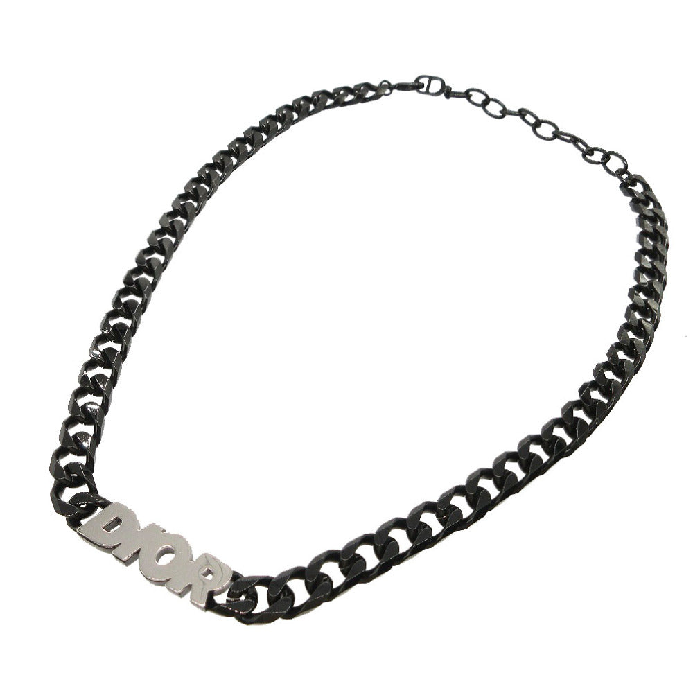 美品 ディオール ITALIC チェーンリンク ロゴ ネックレス メタル ブラック/シルバー 0410【中古】Dior