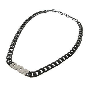 美品 ディオール ITALIC チェーンリンク ロゴ ネックレス メタル ブラック/シルバー 0410【中古】Dior