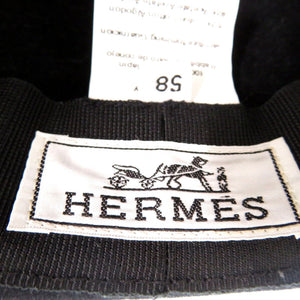 美品 エルメス ウール ハット 58サイズ 黒 帽子 ブラック 0477【中古】HERMES