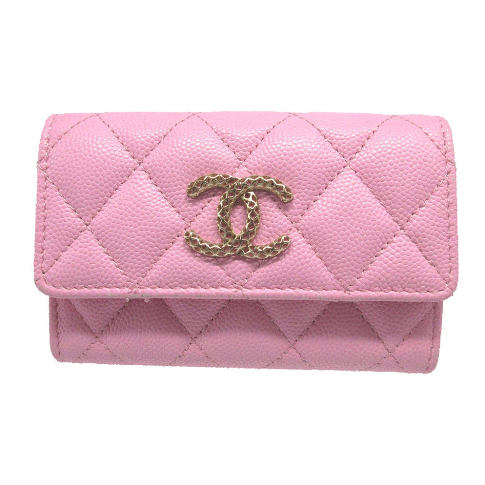 美品 シャネル マトラッセ ココマーク キャビアスキン AP3187 ランダムシール ピンク カードケース 0485【中古】CHANEL