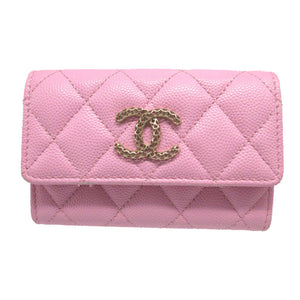 美品 シャネル マトラッセ ココマーク キャビアスキン AP3187 ランダムシール ピンク カードケース 0485【中古】CHANEL