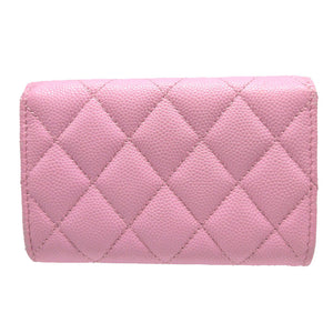 美品 シャネル マトラッセ ココマーク キャビアスキン AP3187 ランダムシール ピンク カードケース 0485【中古】CHANEL