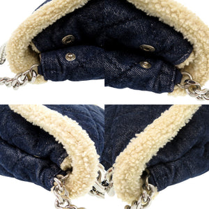 美品 ステラマッカートニー キルティングデニム フェイクシアリング 2WAY チェーンショルダーバッグ ムートン ボア 391924 W9858 F16 495151 01 コットン ネイビー 0501【中古】Stella McCartney