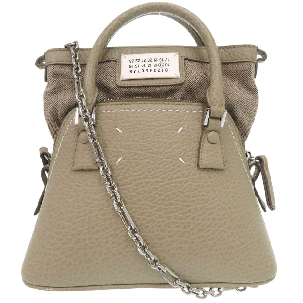 新品同様 メゾン マルジェラ 5AC マイクロ 2WAY ショルダーバッグ  S56WD0081 レザー カーキ 0502【中古】Maison Margiela