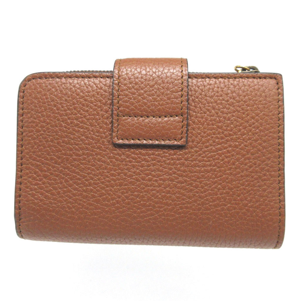 新品同様 グッチ ダブルG バンブー 739498 ミディアムウォレット レザー ブラウン 茶 2つ折り財布 財布 0504【中古】GUCCI