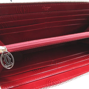 美品 カルティエ ハッピーバースデー L3001283 パテントレザー ボルドー ラウンドファスナー長財布 財布 0508【中古】Cartier