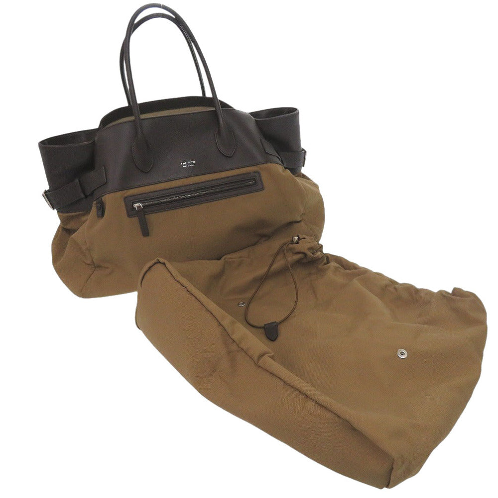 ザ ロウ マルゴー17 インサイドアウト W1318 レザー/キャンバス ブラウン ハンドバッグ 茶 0518【中古】THE ROW