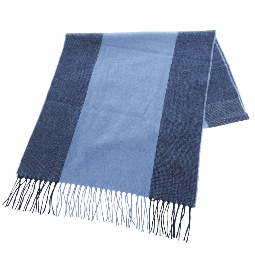 新品同様 エルメス Hサマーブロック カシミヤ ブルー マフラー 0526【中古】HERMES メンズ