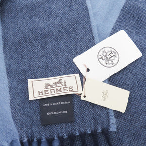 新品同様 エルメス Hサマーブロック カシミヤ ブルー マフラー 0526【中古】HERMES メンズ