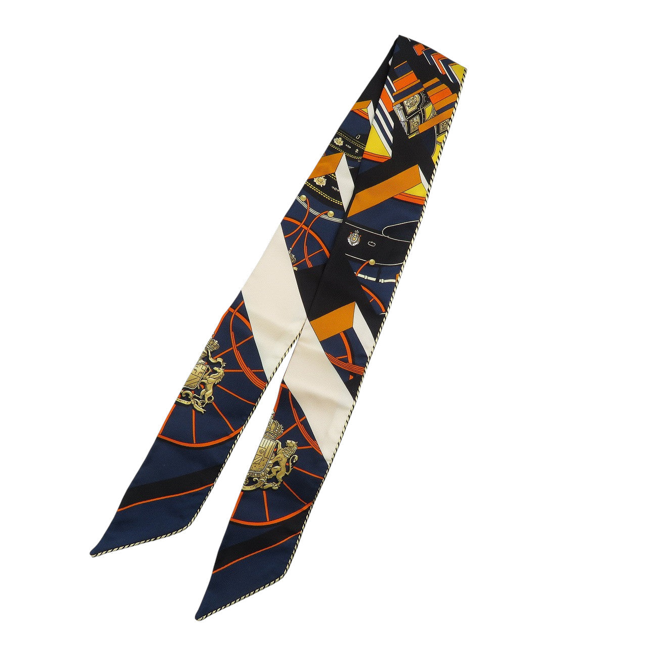 新品同様 エルメス ツイリー SPRINGS SPRINGS BAGUE シルク ノワール オレンジ クレーム スカーフ 0541-1【中古】HERMES